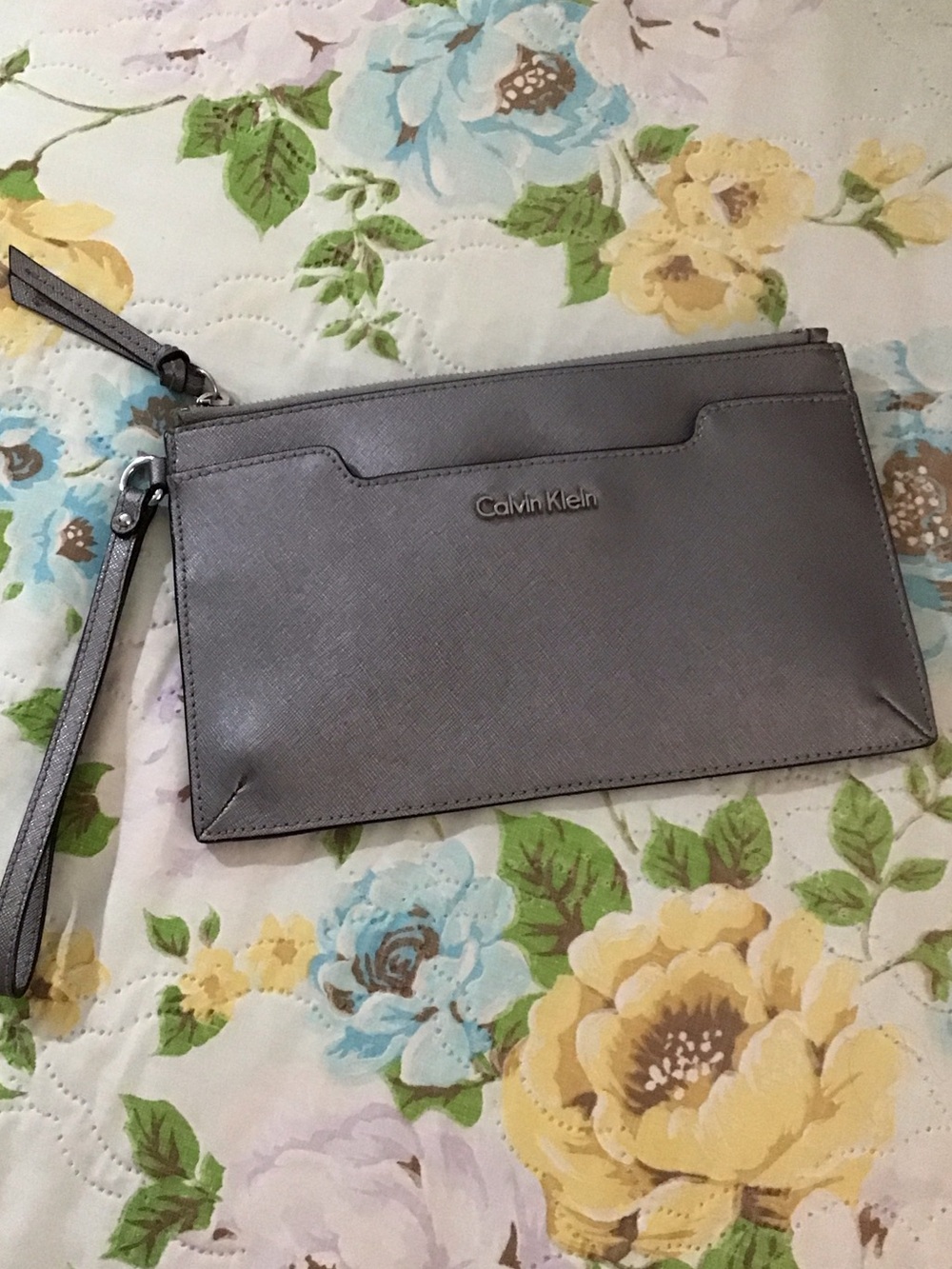 Calvin Klein Silver Metallic Wristlet Clutch with Strap